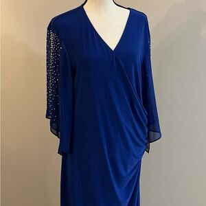 Elegant Blue Dress with Beaded Sleeves